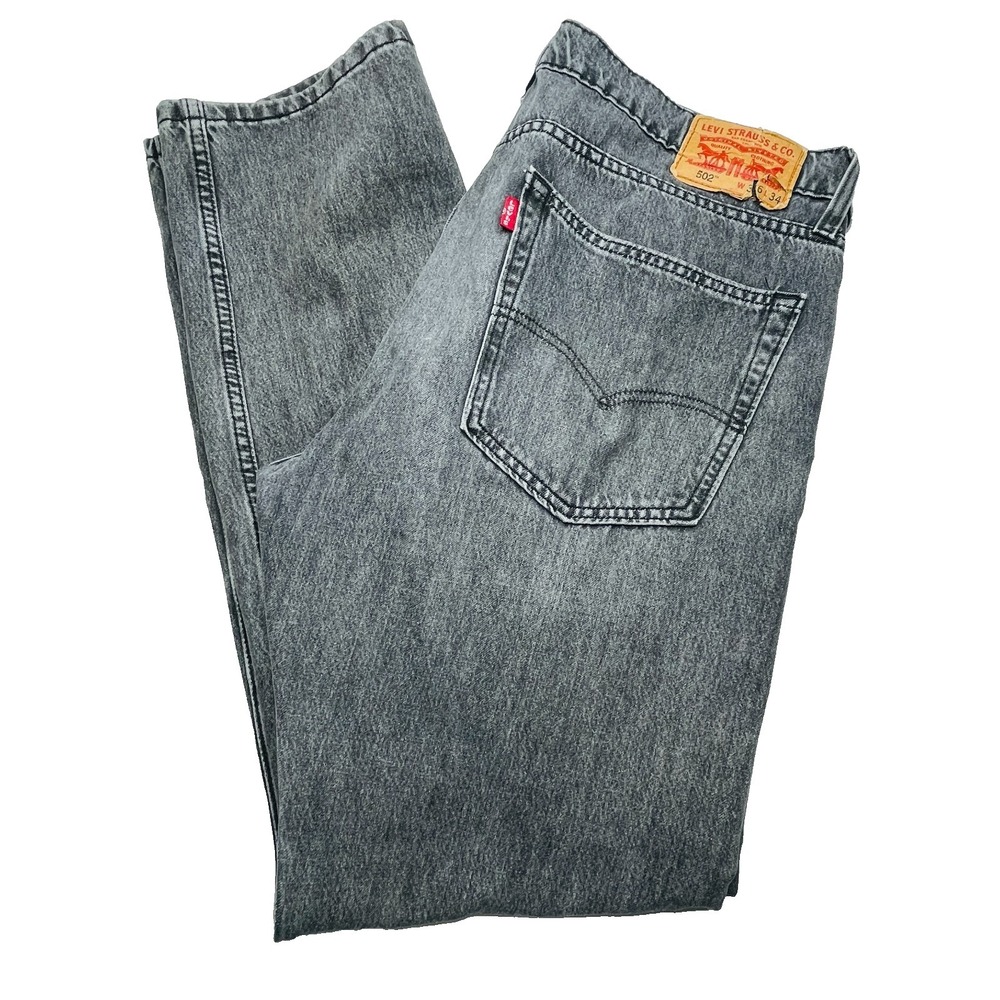 Levi's 502 Taper Jeans Men 36x34 Gray WaterLess Stretch Denim